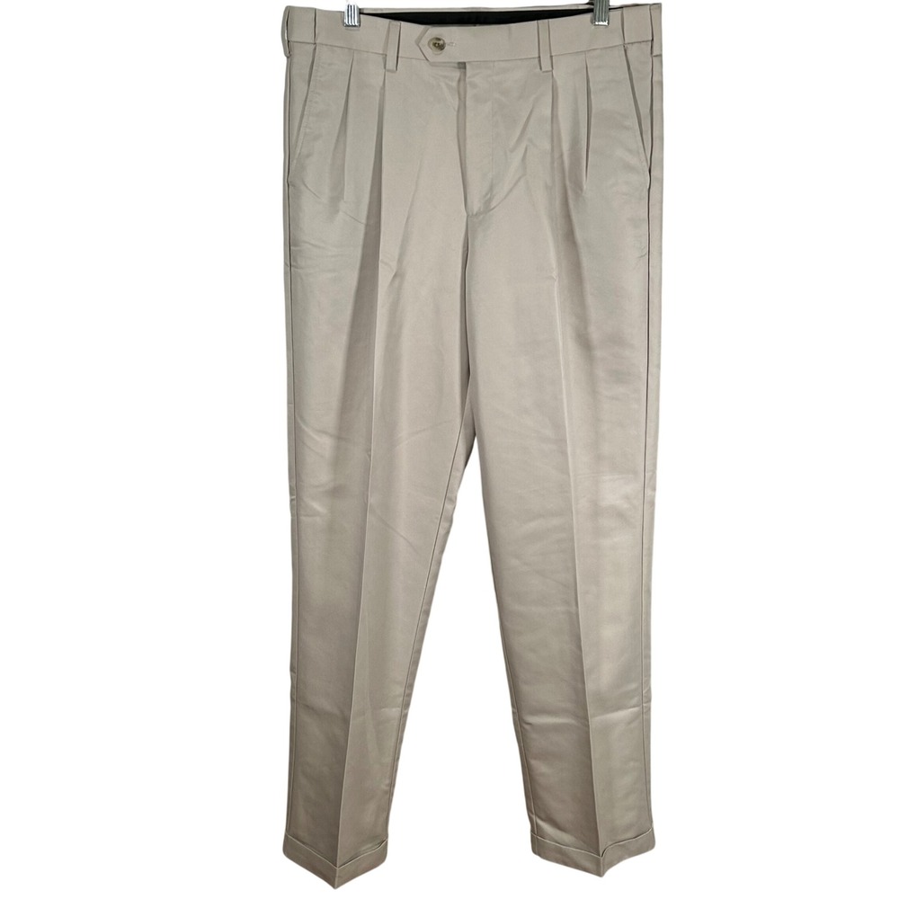 Perry‎ Ellis Portfolio Mens Pleated Folio-Flex Dress Pants Straw Beige 34x34 NEW